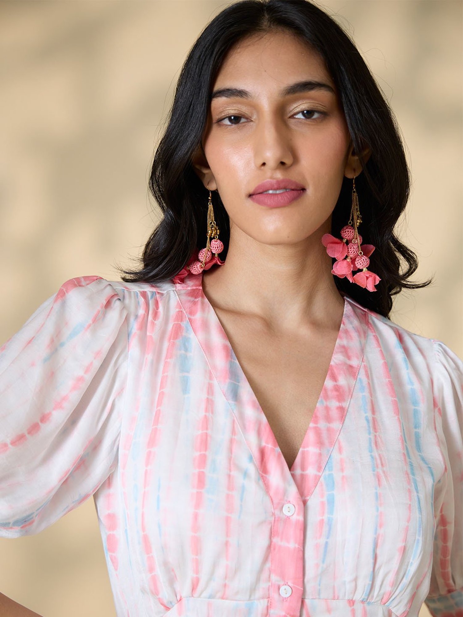 Okhai White Silk Tie-Dye Ethnic Dress