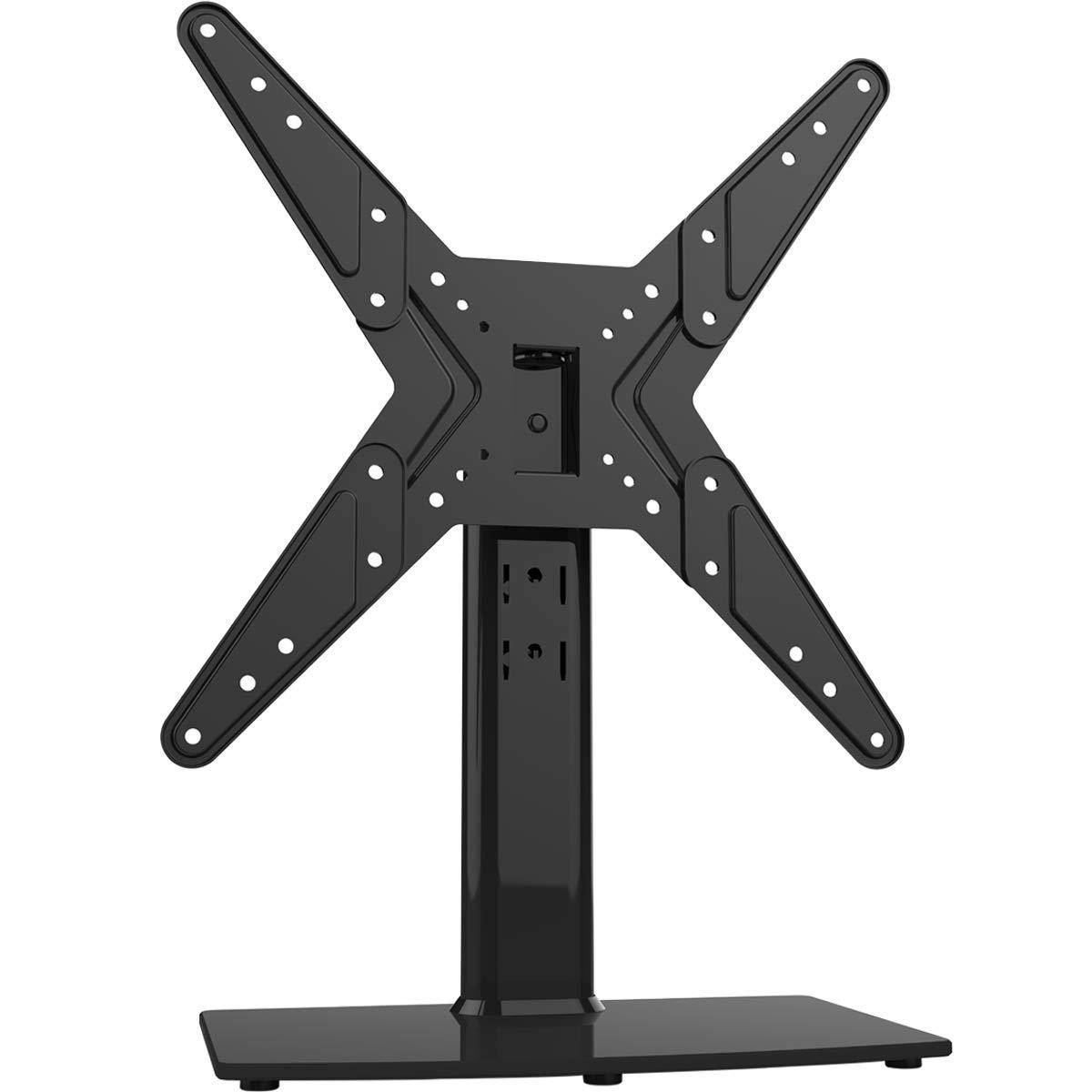 Hemudu Universal Swivel TV Stand/Base Table Top TV Stand for 21 to 43 inch TVs with 90 Degree Swivel, 4 Level Height Adjustable, Heavy Duty Tempered Glass Base, Holds up to 99lbs, HT02B-002