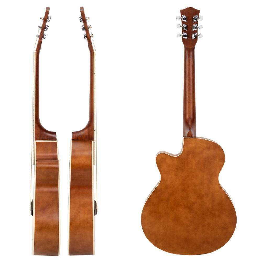 40" Practice Basswood Folk Cutaway Acoustic Guitar BurlywoodBag Tool