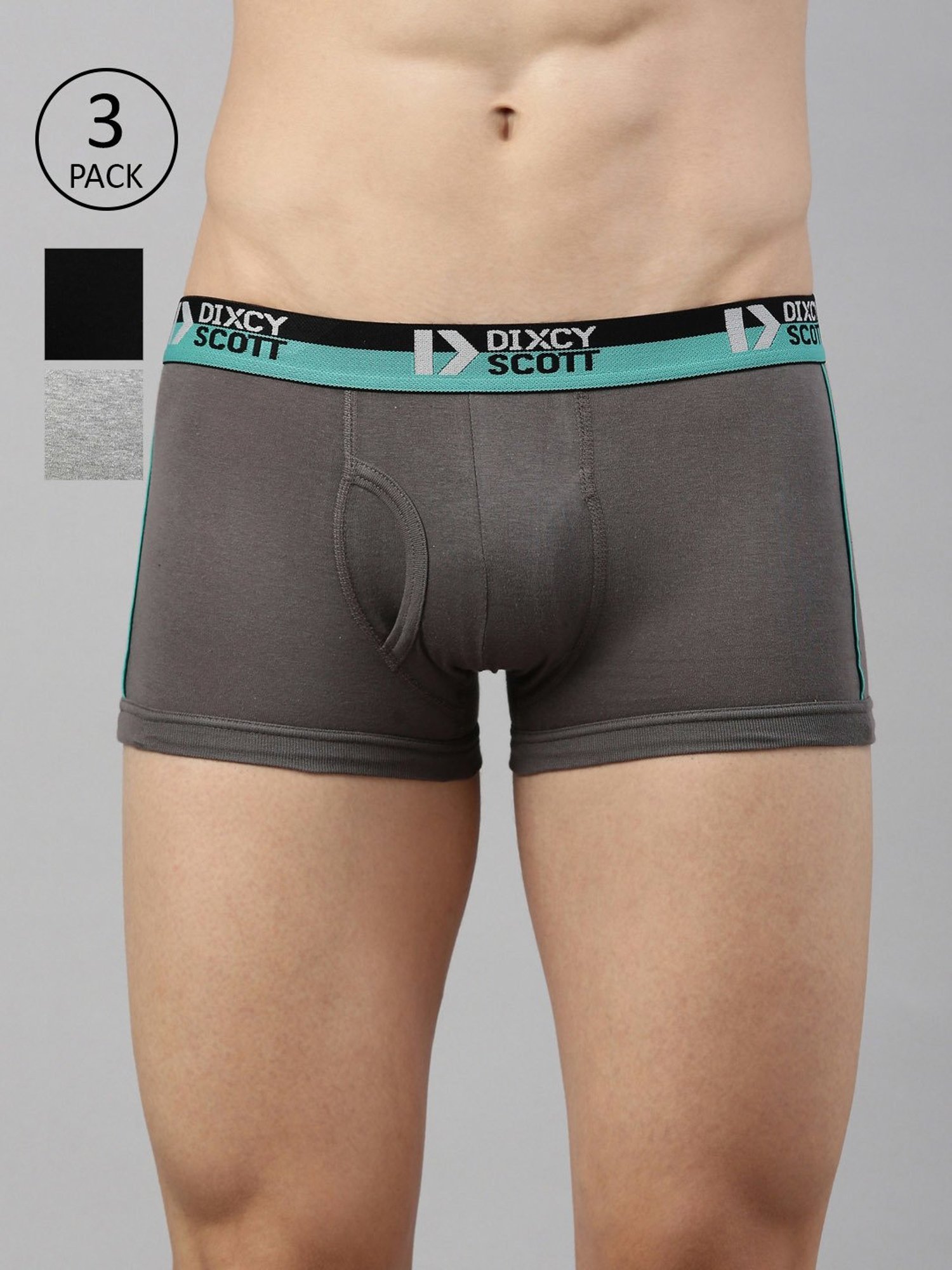 Dixcy Scott Originals Grey & Black Cotton Trunks - Pack of 3