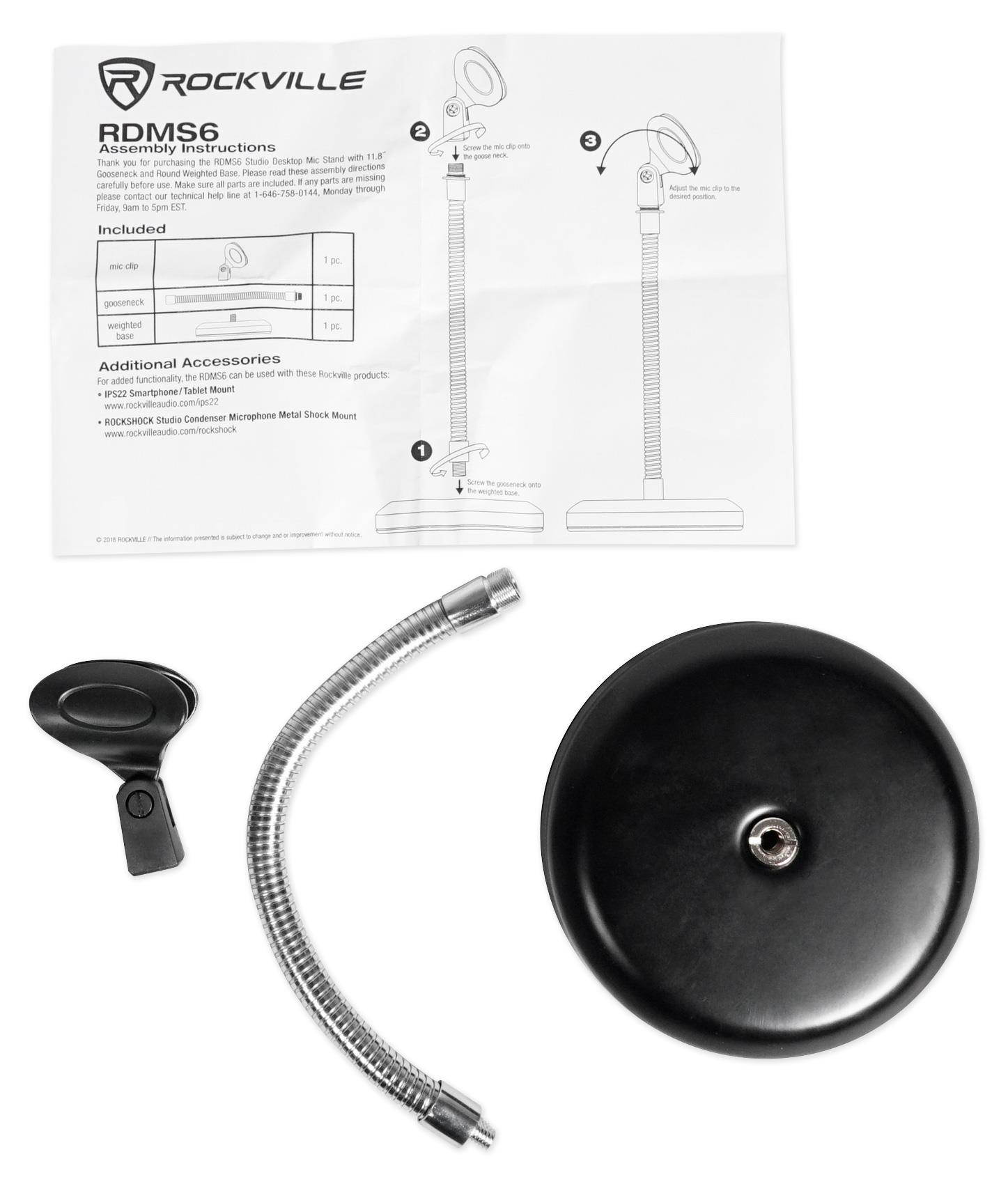 Rockville Gaming Live Streaming Twitch Mic Stand w/Gooseneck+Round Weighted Base