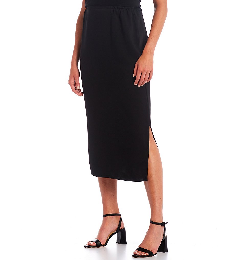 Caroline Rose Matte Crepe Pull-On Midi Pencil Skirt