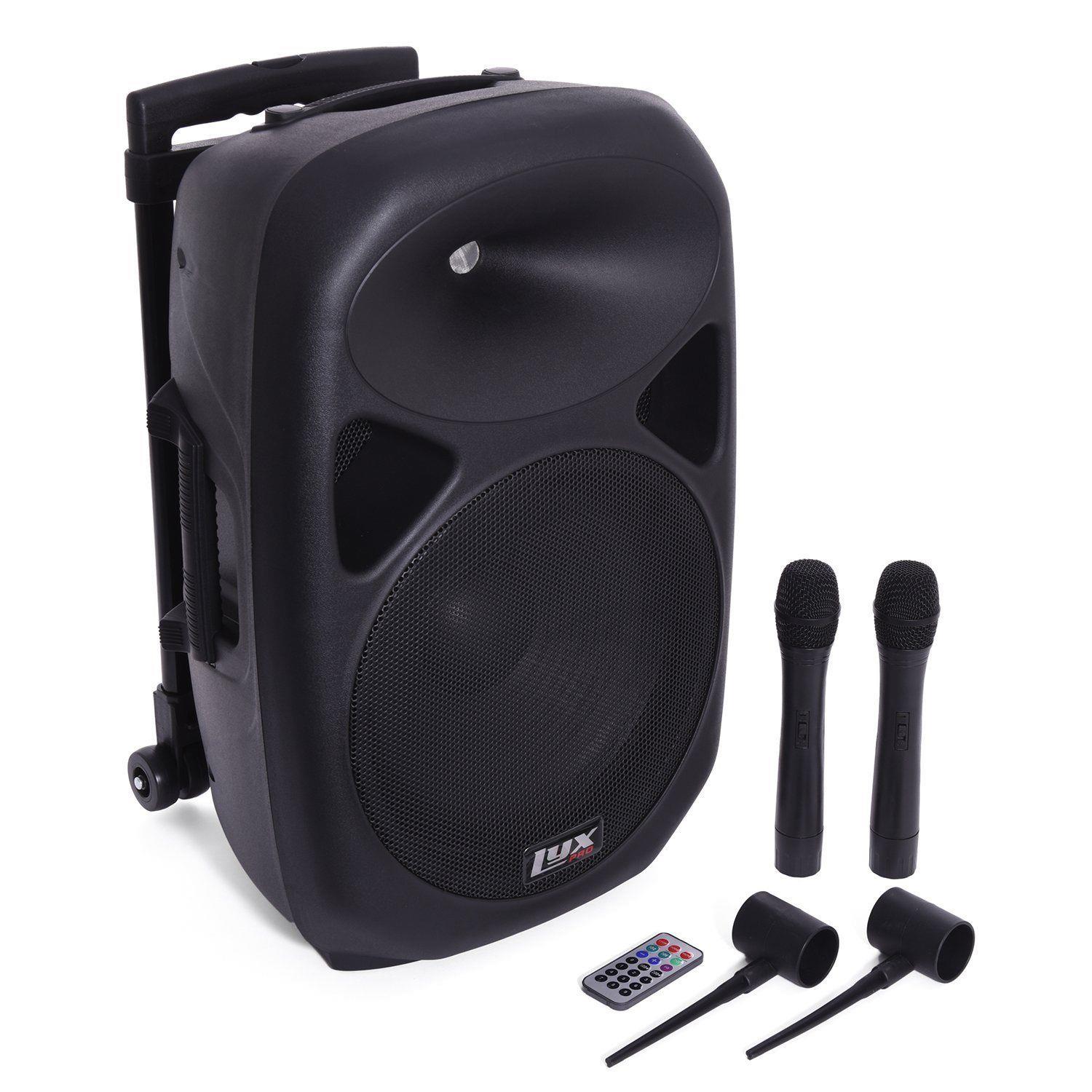 LyxPro 12&rdquo; Battery PA Speaker w/ 2 Wireless Microphones , Blootuth MP3 USB SD