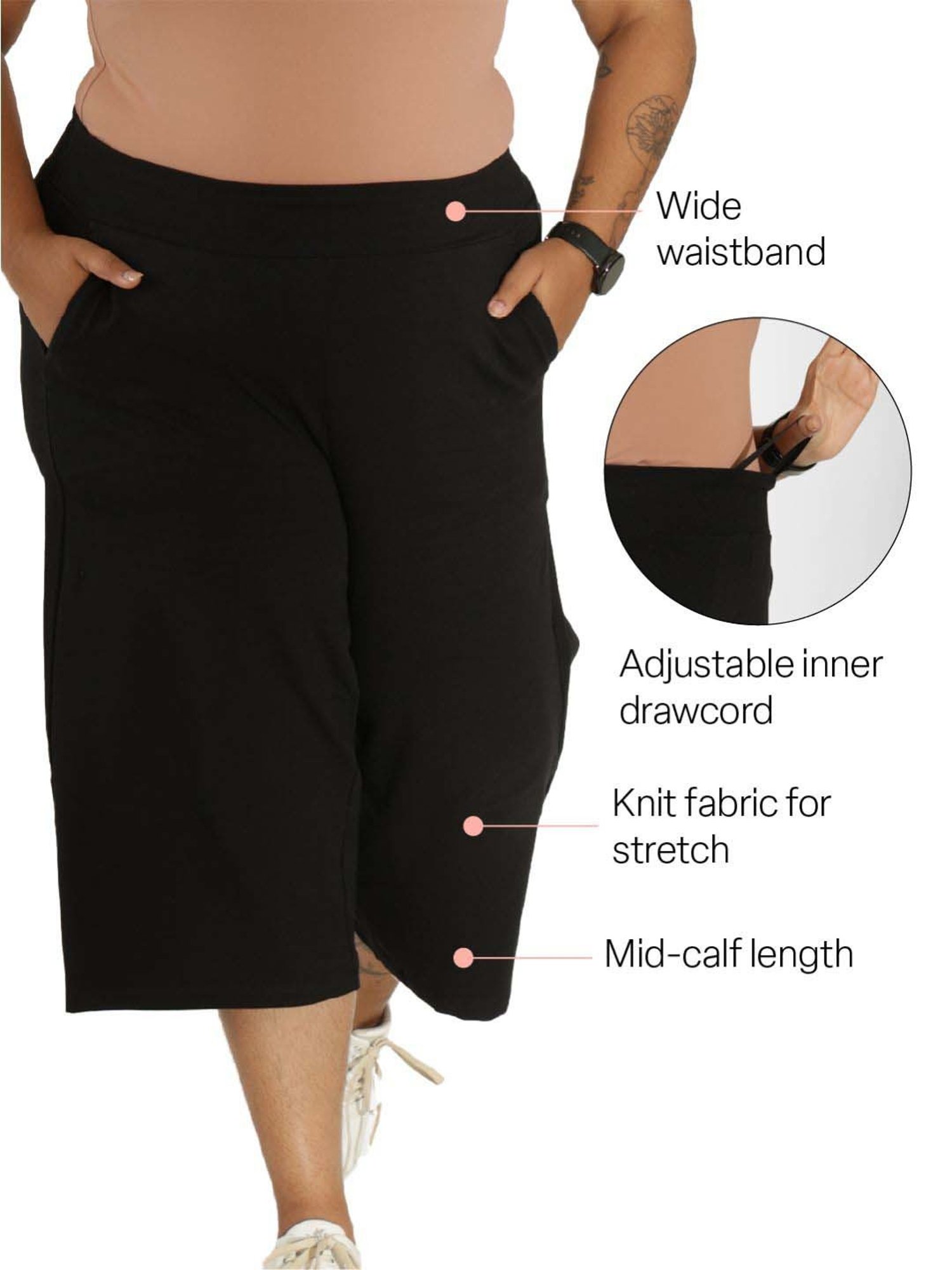 BlissClub Black Cotton Culottes