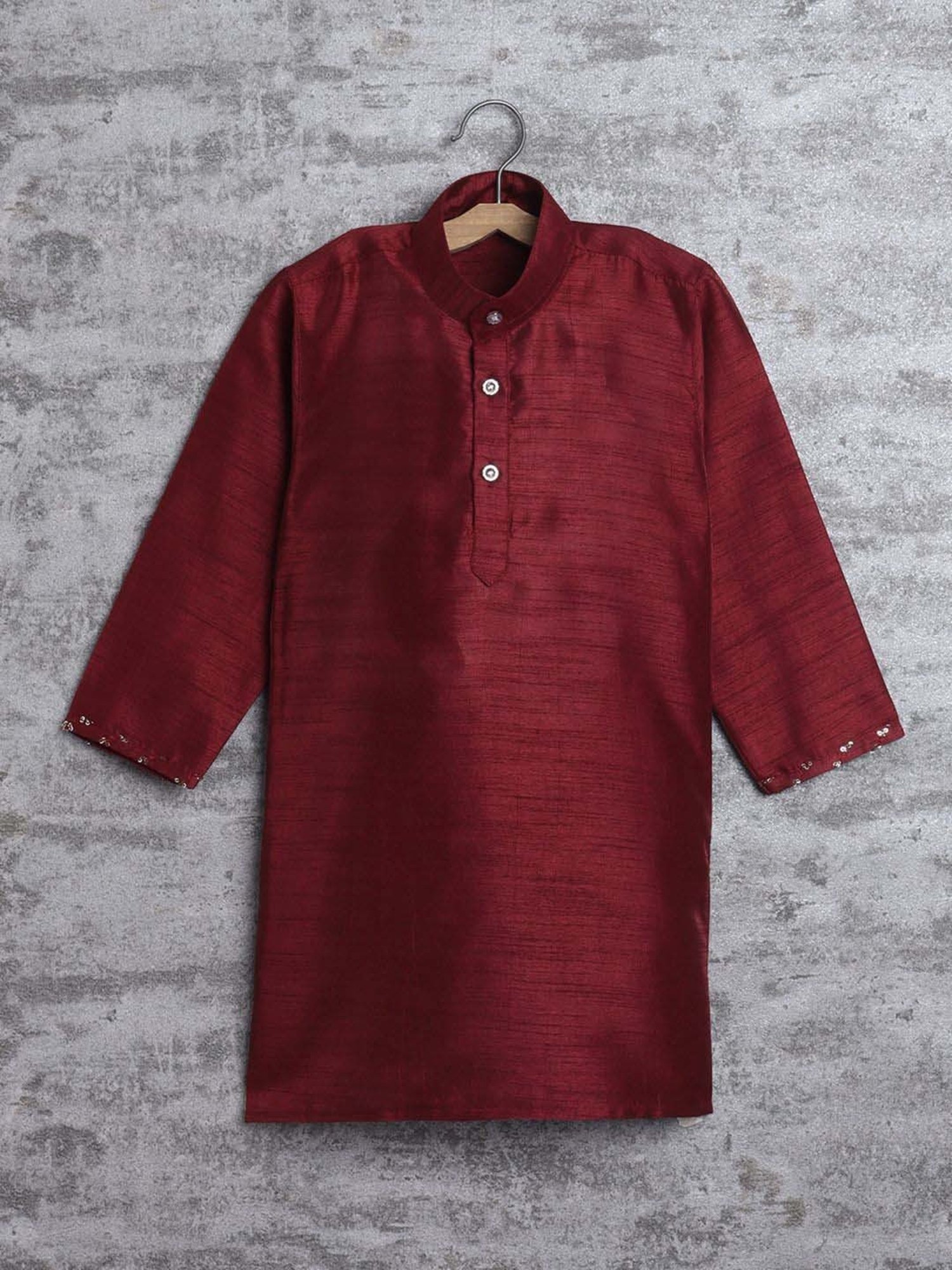 Ahhaaaa Kids Maroon Embellished Full Sleeves Kurta Set