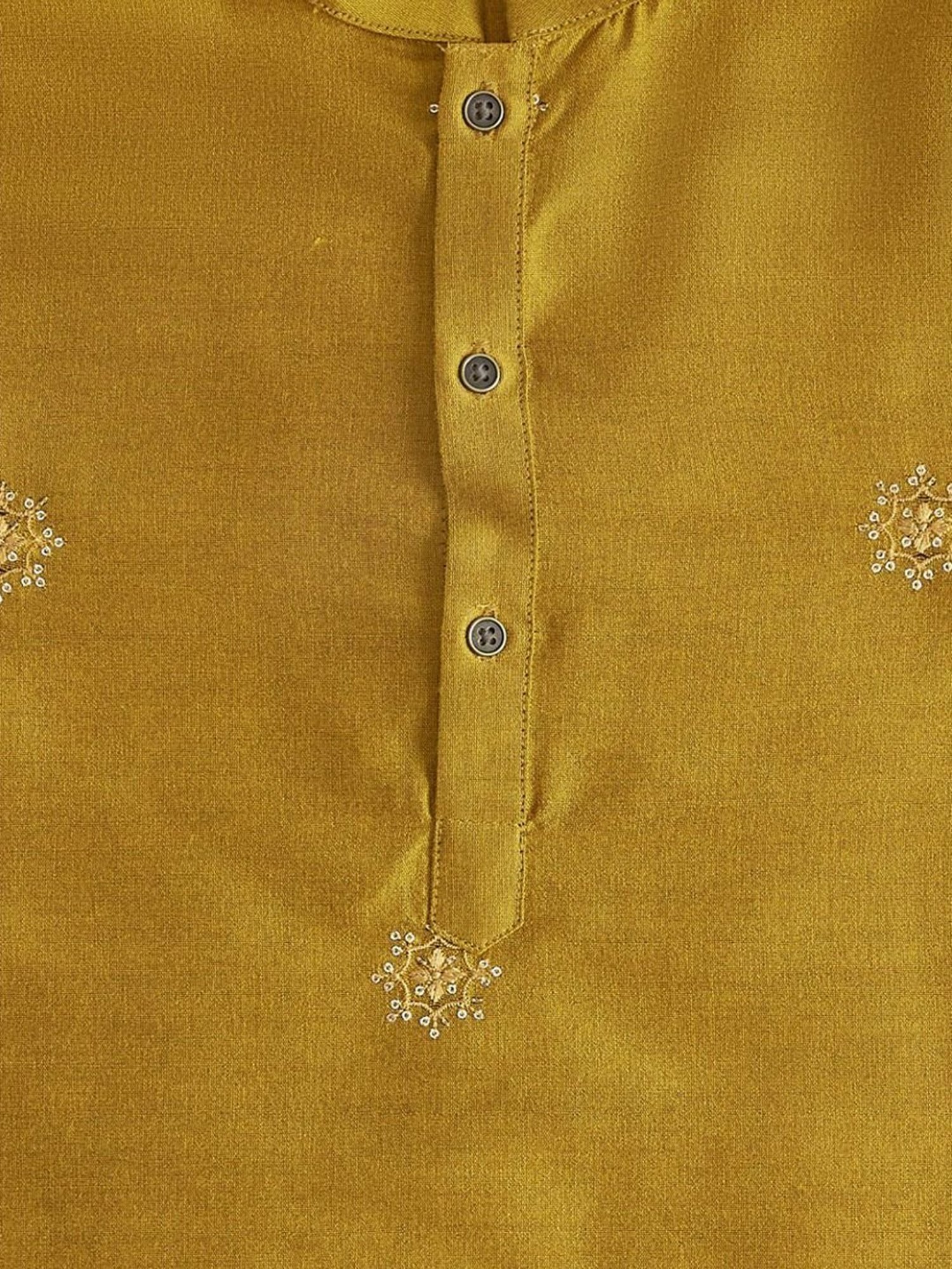 Indus Route by Pantaloons Kids Mustard & Yellow Embroidered Full Sleeves Kurta Set