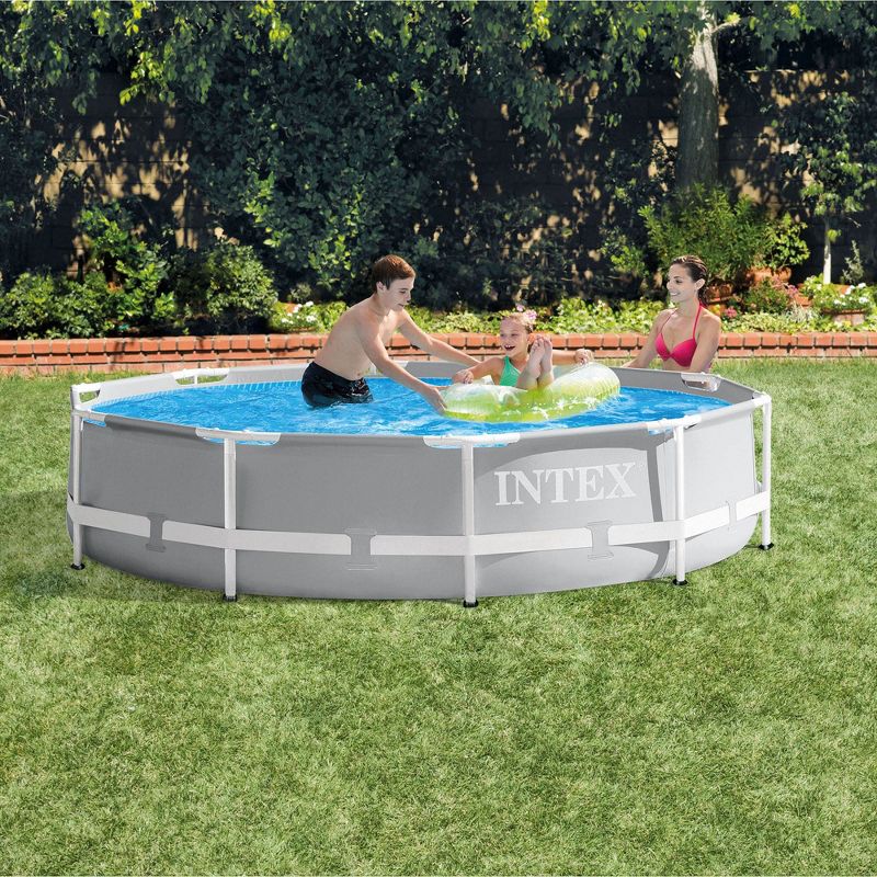 Intex 26700EH 10ft x 30in Prism Metal Frame Round Above Ground Outdoor Backyard Swimming Pool for Summer, (No Pump)