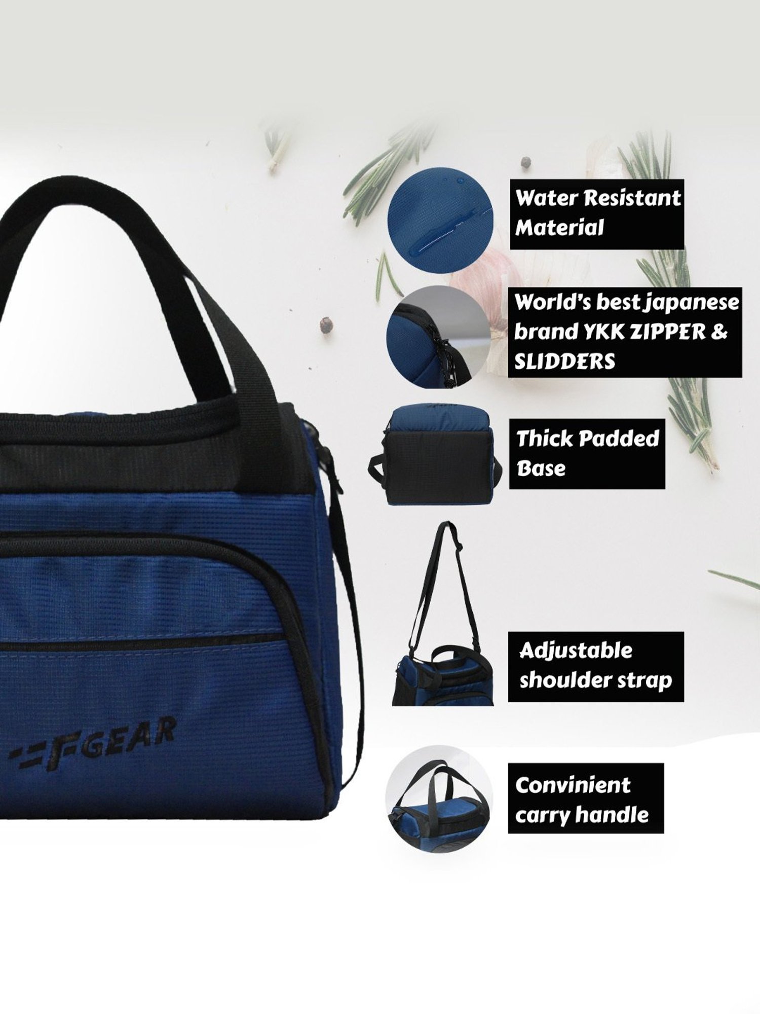 F Gear Yolo Navy Blue & Black Medium Lunch Bag