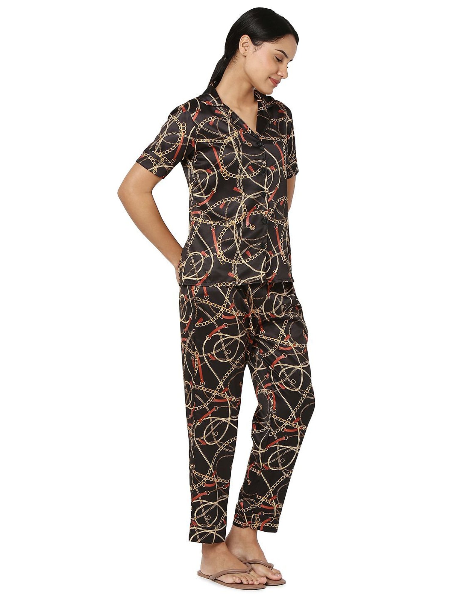 Smarty Pants Black Satin Print Shirt With Pyjamas