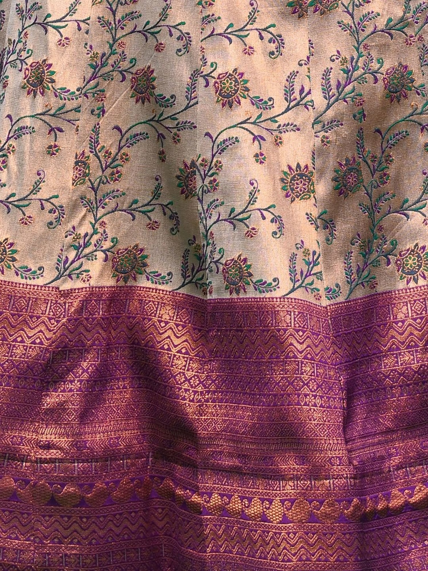 Silk Land Beige & Blue Woven Pattern Semi Stitched Lehenga Choli Set With Duppata