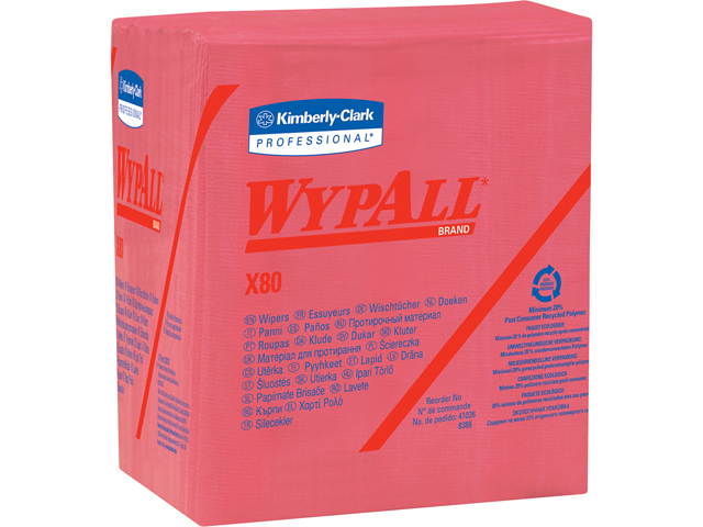 WypAll X80 Reusable Wipes (41029), Extended Use Cloths Quarter-fold Format, Red, 50 Sheets / Pack; 4 Packs / Case; 200 Folded Sheets / Case