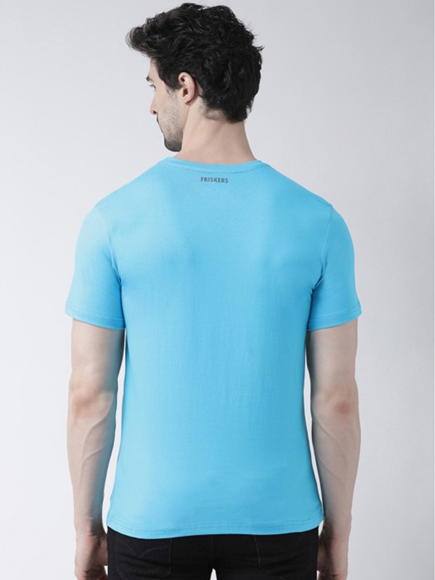 Friskers Turquoise Blue Cotton Slim Fit T-Shirt