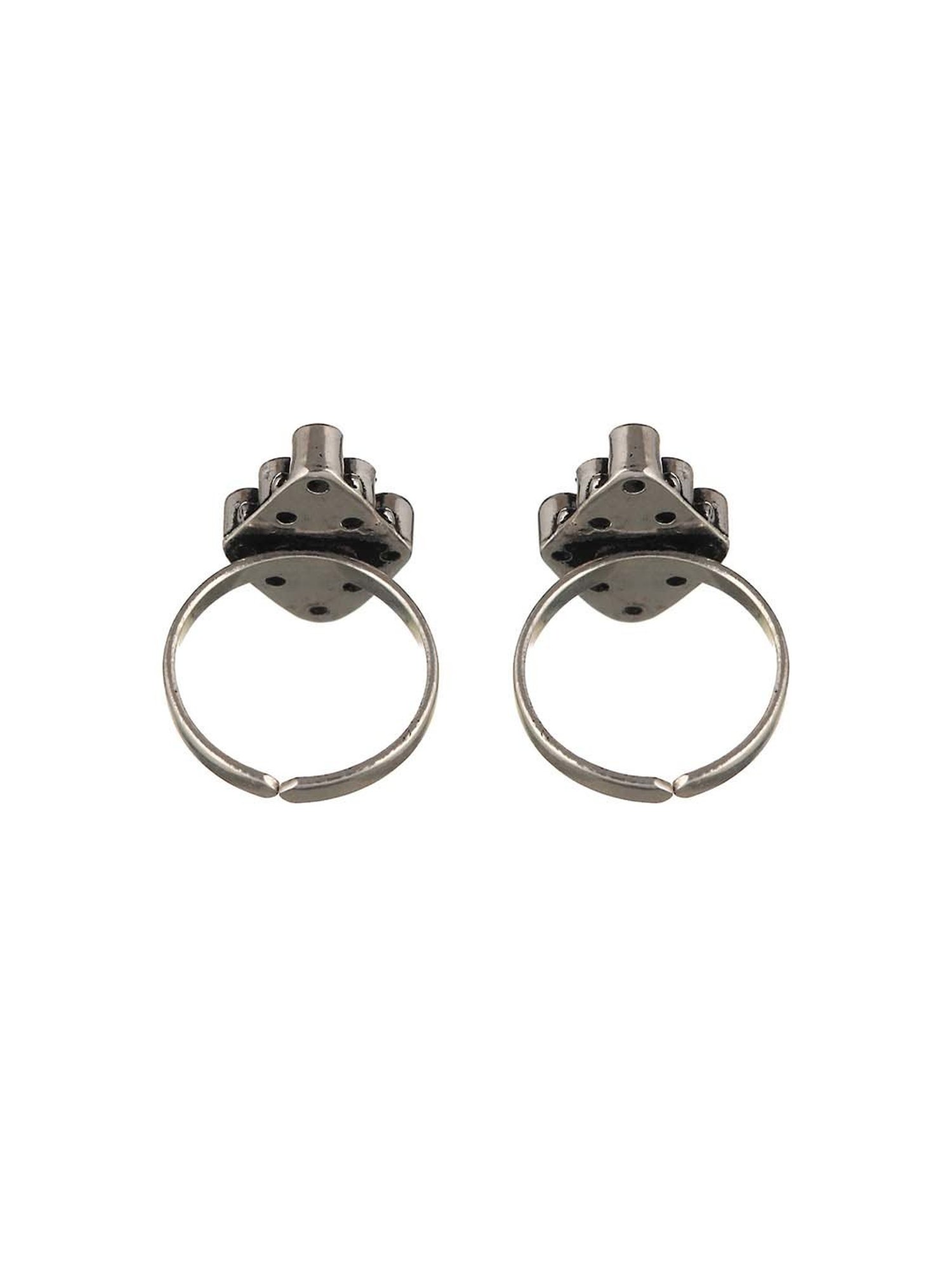 Saraf RS Jewellery Oxidized Multicolored AD Studded Adjustable Toe Rings - Set of 2