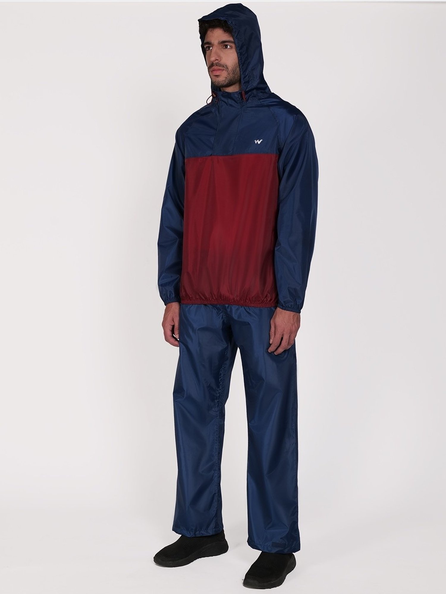 Wildcraft Maroon & Navy Regular Fit Colour Block Raincoat Set