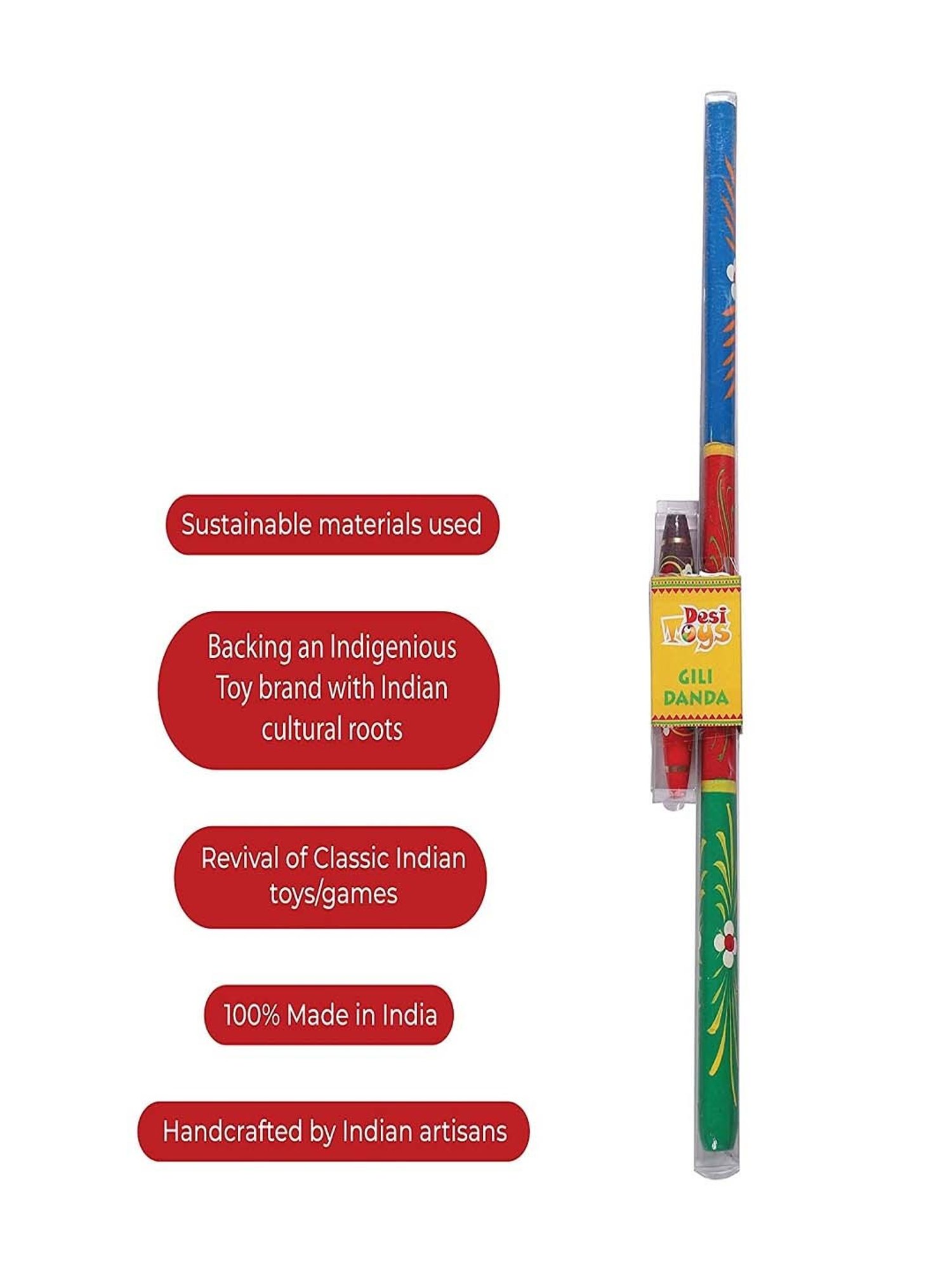 Desi Toys Kids Multicolor Wooden Gili Danda