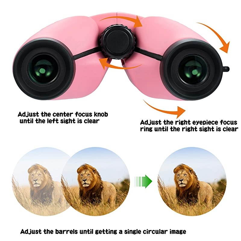 Kids Compact Binoculars Gift for 5-9 Years Old Girl Boys, Upgraded HD Binocular with Focusing Wheel, Shock Proof Travel Birding Telescope Cute Toy Gifts for 3-10 Year Old Girls Pink