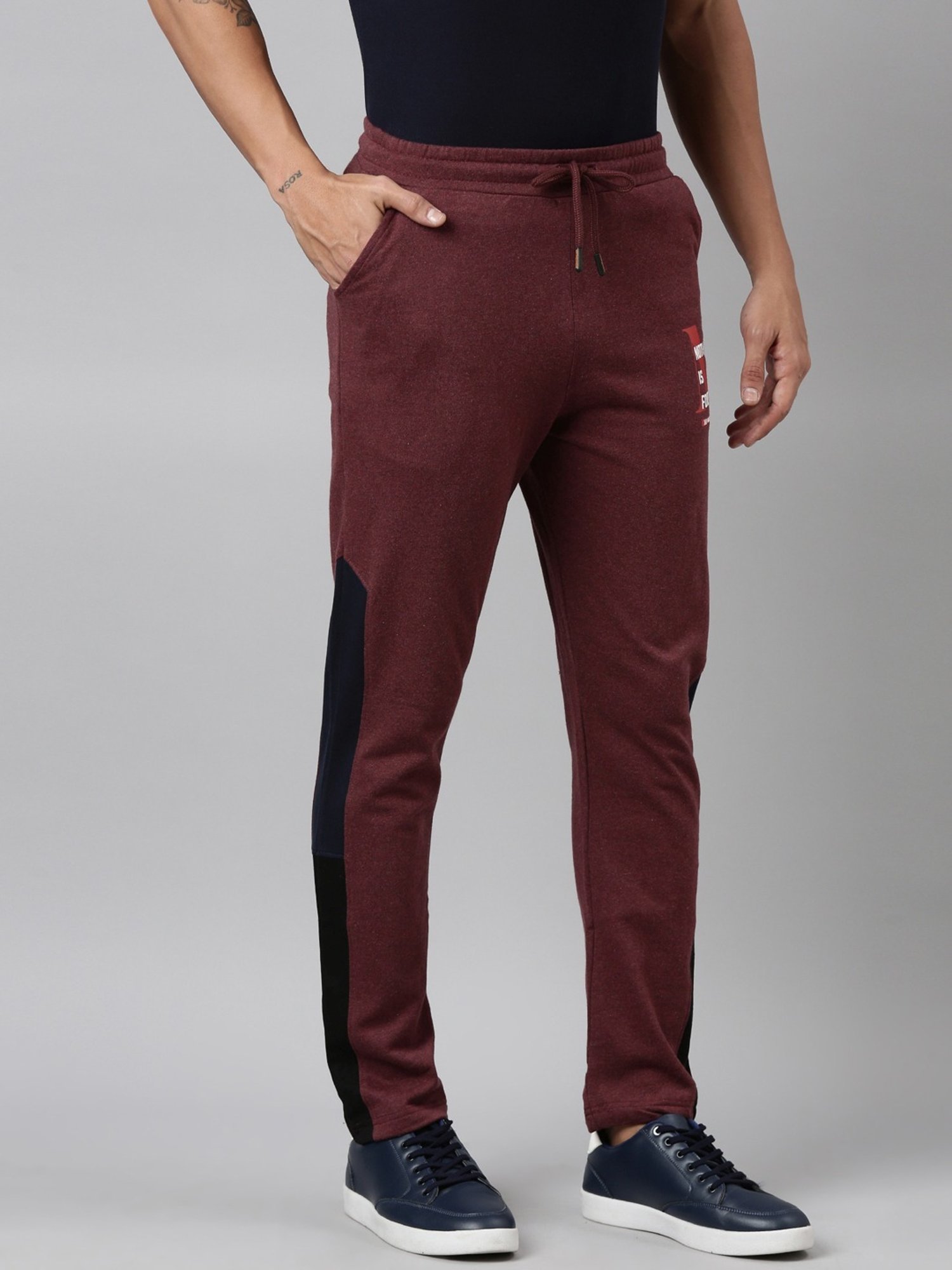 Dixcy Scott Maximus Maroon Cotton Regular Fit Colour Block Sports Trackpants