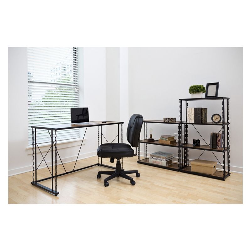 Folsom Ridge Writing Desk Black Steel Hickory Oak Wood Grain Finish Brown - OneSpace