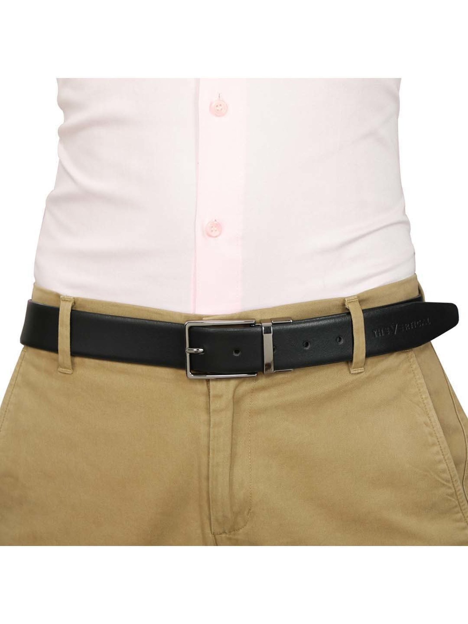 The Vertical Black & Brown Leather Reversible Belt for Men