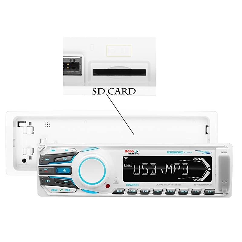 MR1308UAB Marine Receiver - Weatherproof, Bluetooth Audio, USB, SD, MP3, AM/FM, Aux-in, No CD Player, White, 8.50in. x 8.50in. x 4.00in.