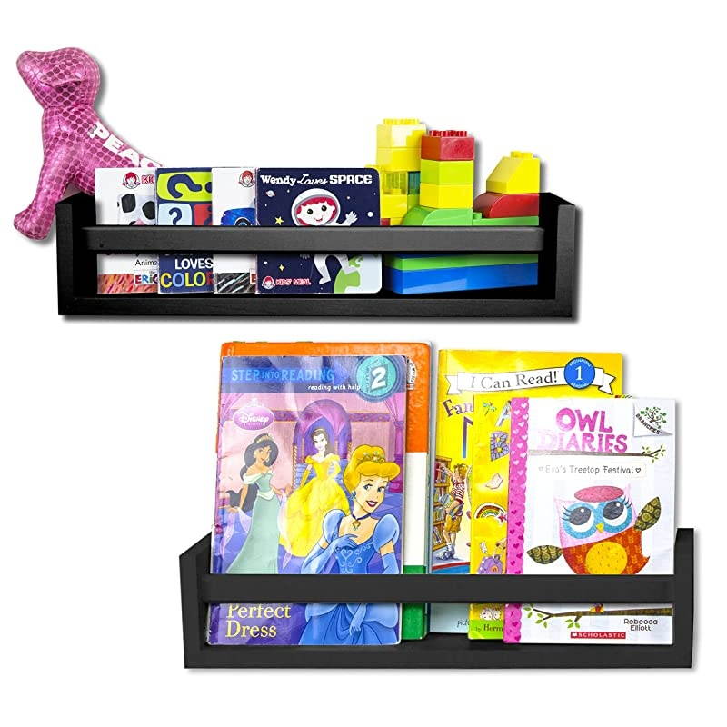 Utah Set of 2 Multiuse Wood Kitchen Wall Shelf Black Spice Rack Also Good For Nursery Wall Shelf