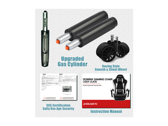 Dowinx Gaming Chair Ergonomic Office Recliner for Computer with Massage Lumbar Support, Racing Style Armchair PU Leather E-Sports Gamer Chairs with Retractable Footrest (Black&Gray)