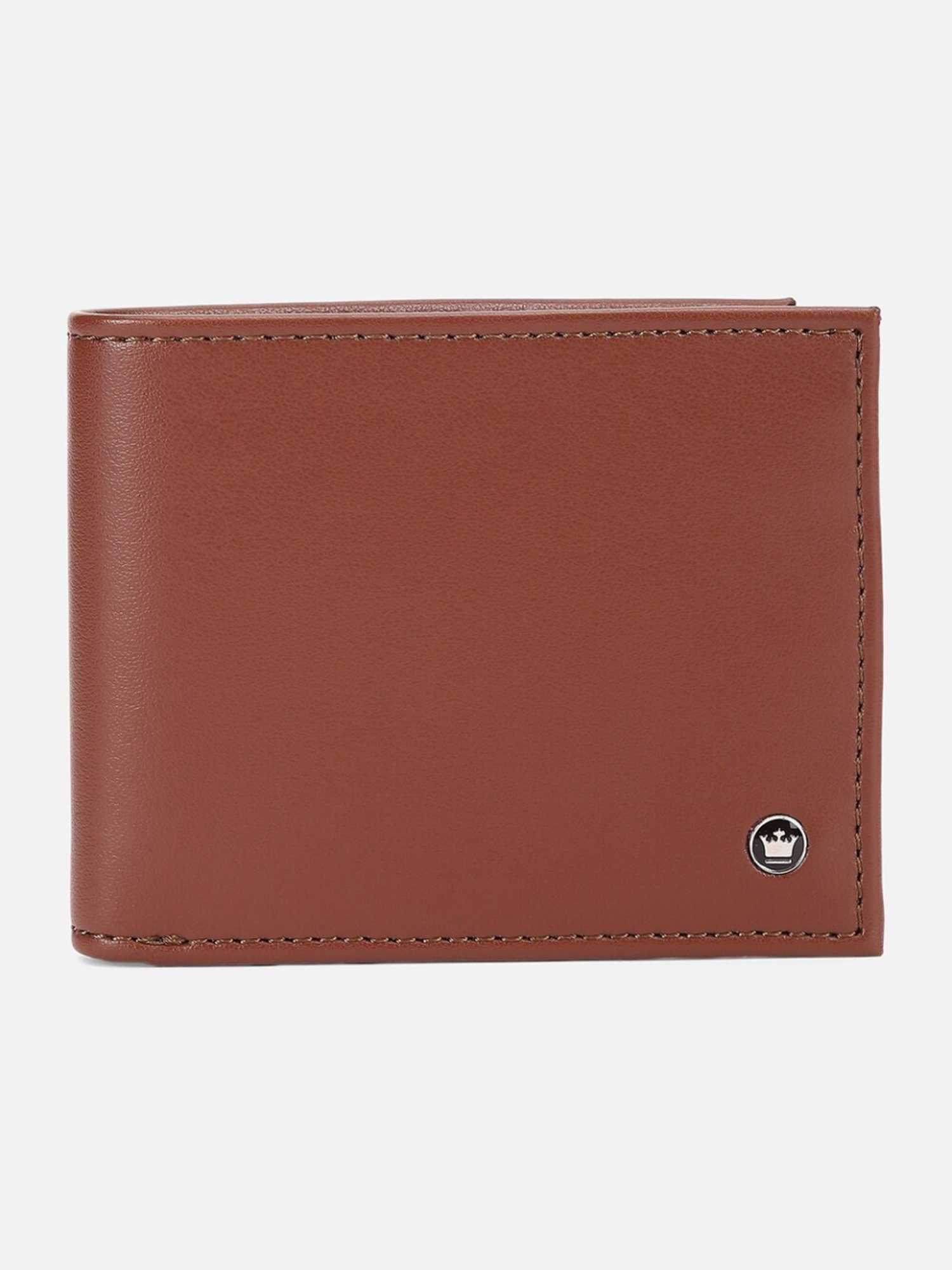 Louis Philippe Brown Leather Solid Bi-Fold Wallet