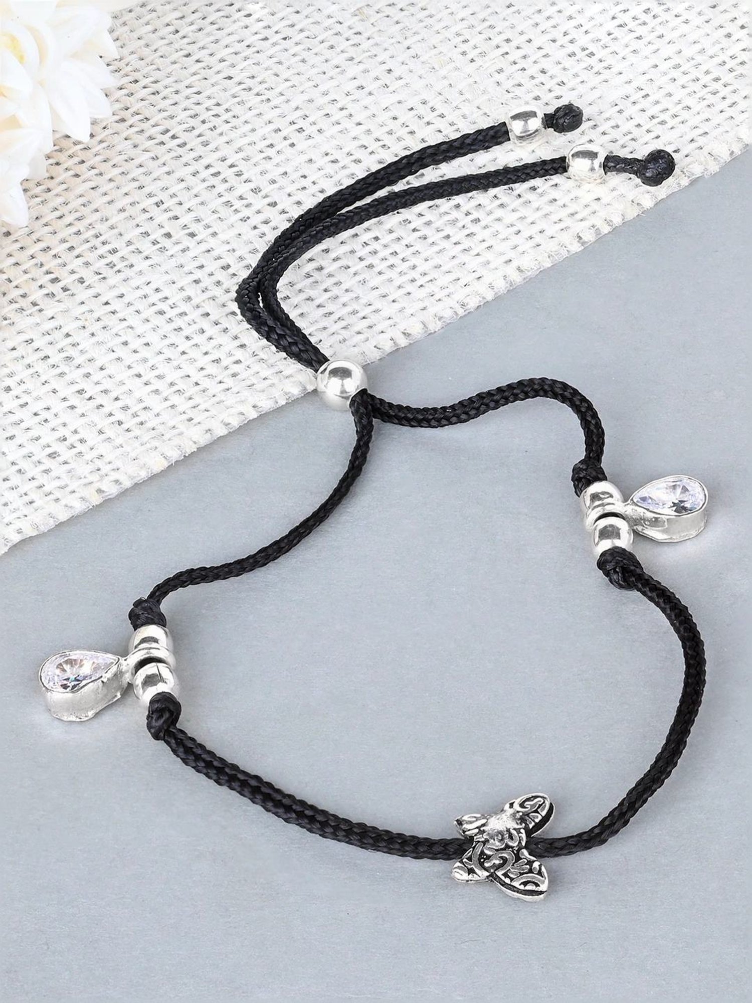 Touch925 Oxidized Butterfly Silver Thread Anklet for Women