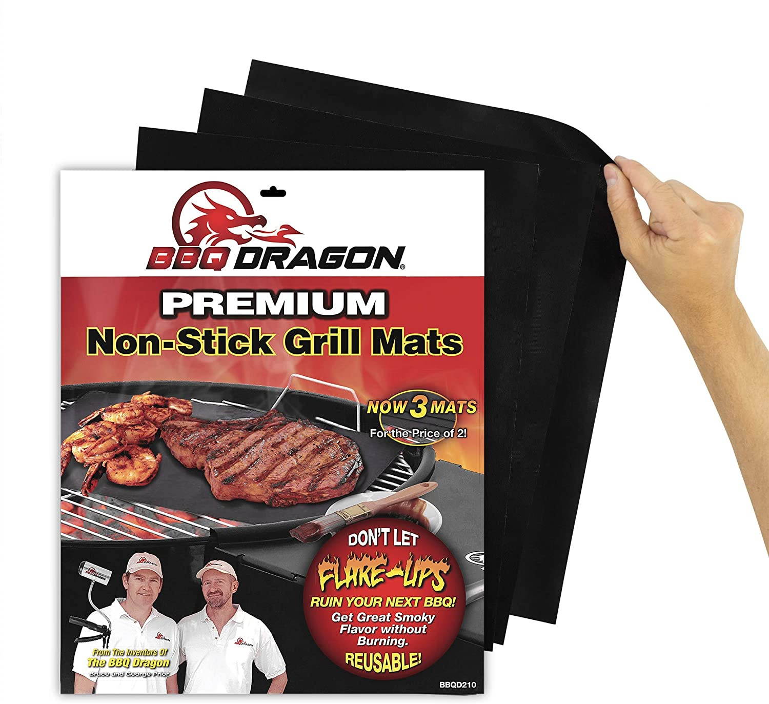 BBQ Dragon Grill Mats Set of 3 - Black, Heavy Duty Large Reusable, Grill Pans Non Stick, Charcoal BBQ, Barbecue Grilling and Baking Accessories for Grilling, Easy Clean