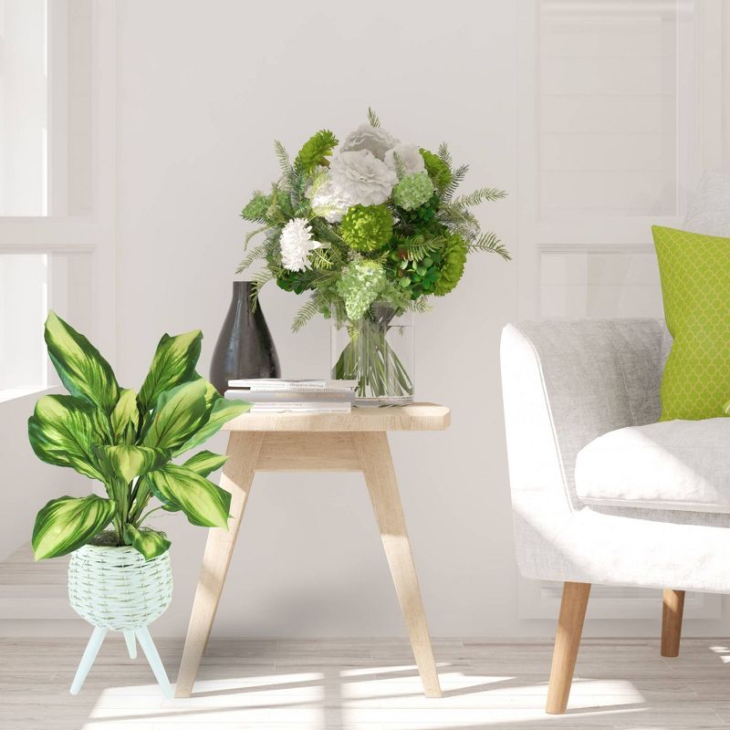 28" x 14" Artificial Hosta Plant in Basket Stand White - LCG Florals