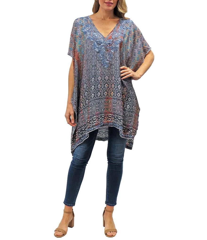 Karyn Seo Luella Embroidered Side Slit Hem Printed Tunic