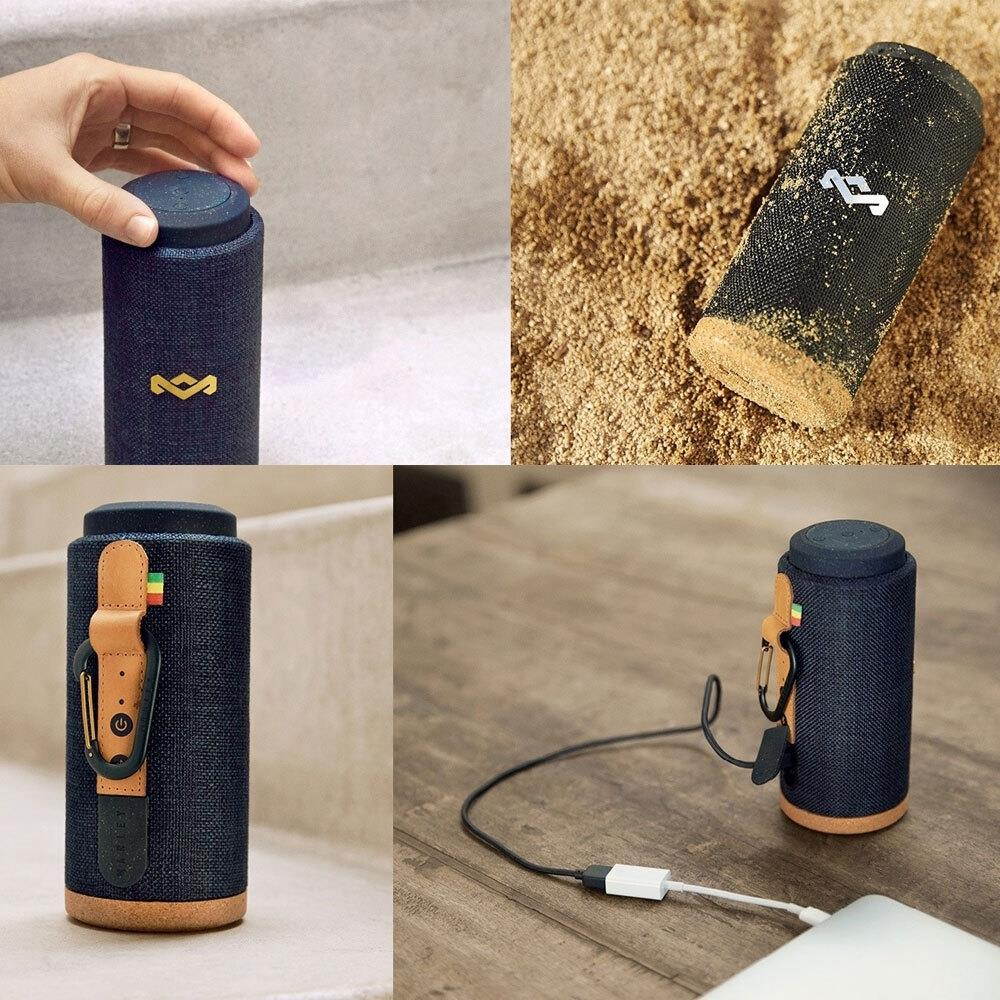 house of marley, no bounds sport, outdoor speaker | 12hour battery life, water & dustproof ip67 | buoyant, quick charge, wireless dual speaker pairing, auxin, carabiner clip for travel | black