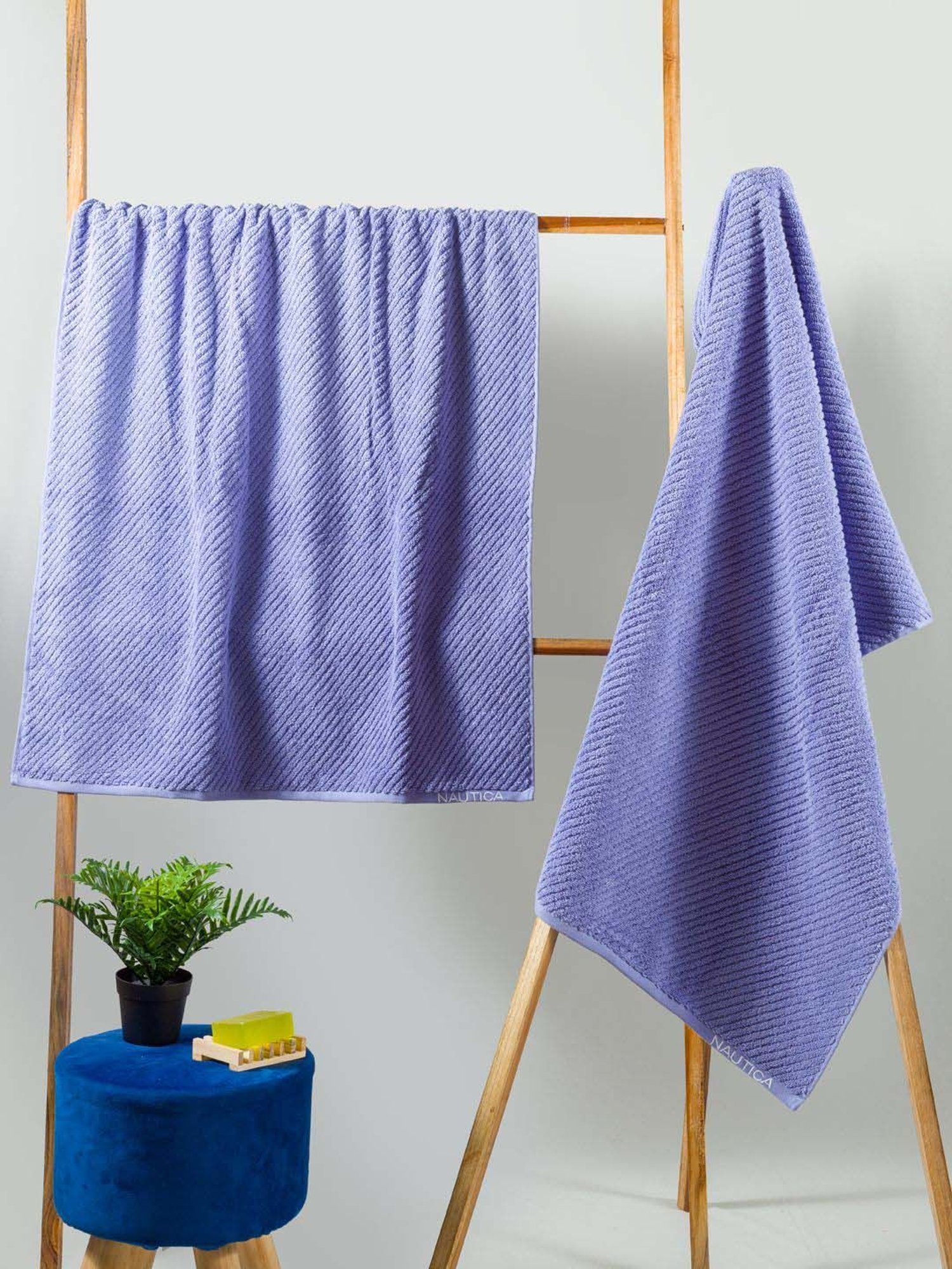 Nautica Cross View Grapemist Cotton 600 GSM Fluffy Zero Twist Bath Towel - Set of 2