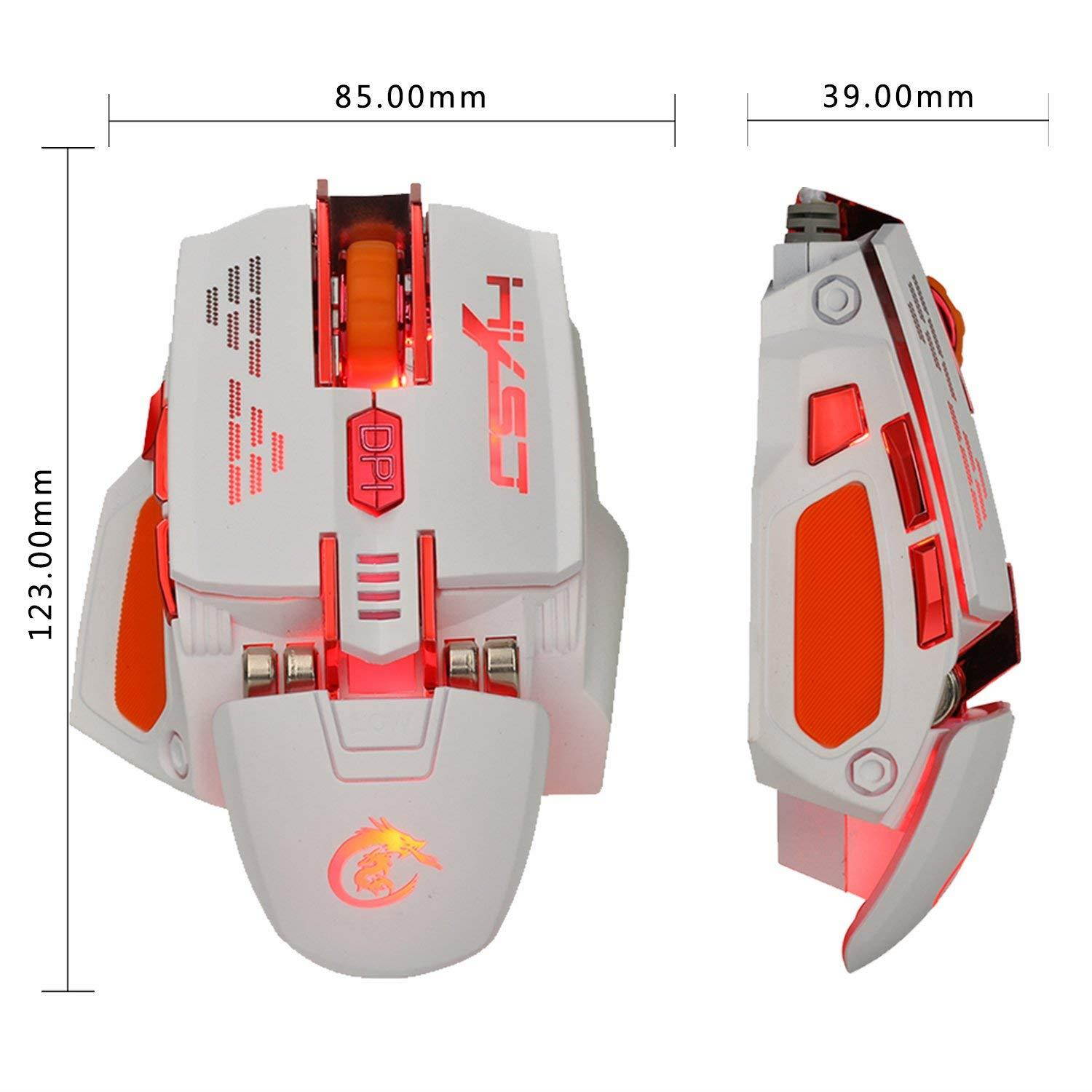 Tipmant Macro Programming Computer Game Mouse, Ergonomic Design, 7 Customize keys, Weight & DPI Adjustable (Maxi 4000 DPI) - White