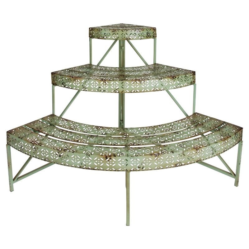 20" X20" X30" Industrial Heritage Design Cast Iron Quarter Étageré With 3 Shelves - Green - Esschert Design