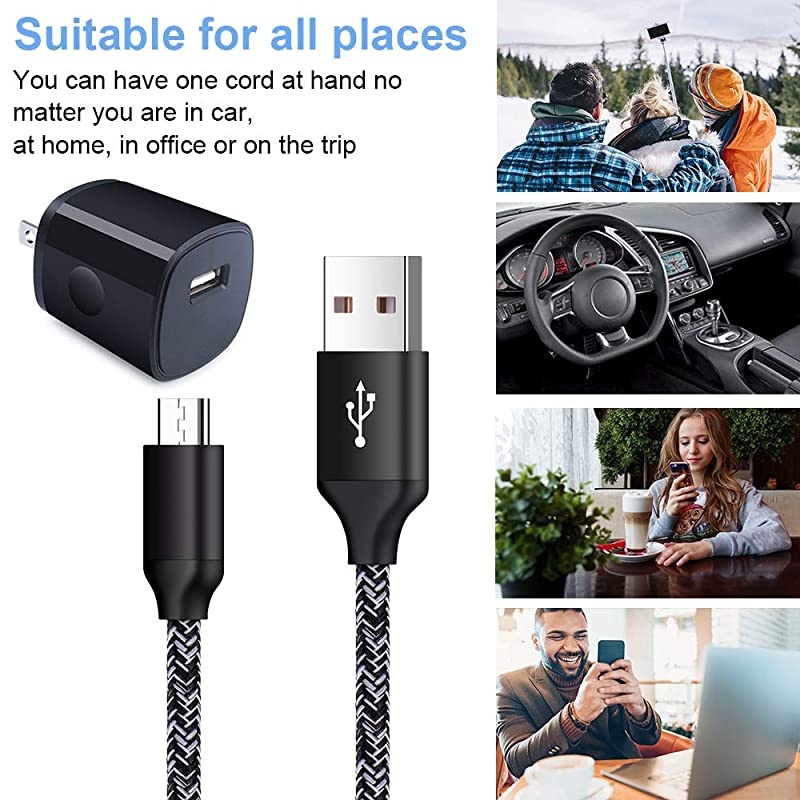 Plug Adapter Fast Micro USB Cable Android Compatible for Samsung Galaxy S7 S6 J8 J7 J6 J5 J4 J3Note 5 4 3LG K7 K8 K20 Aristo 2 3 4+LG Stylo 2 3 2VMoto E5 E6 E4 E3 G5Kindle Fire