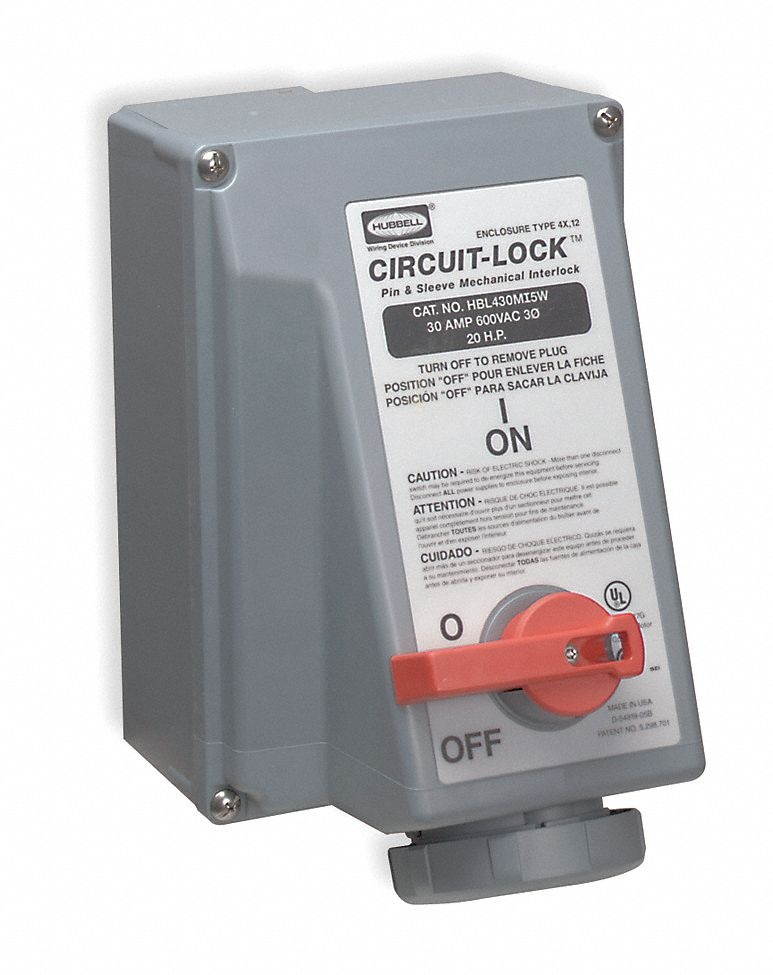 HUBBELL WIRING DEVICE-KELLEMS HBL430MI5W Receptacle,30 A,600 V