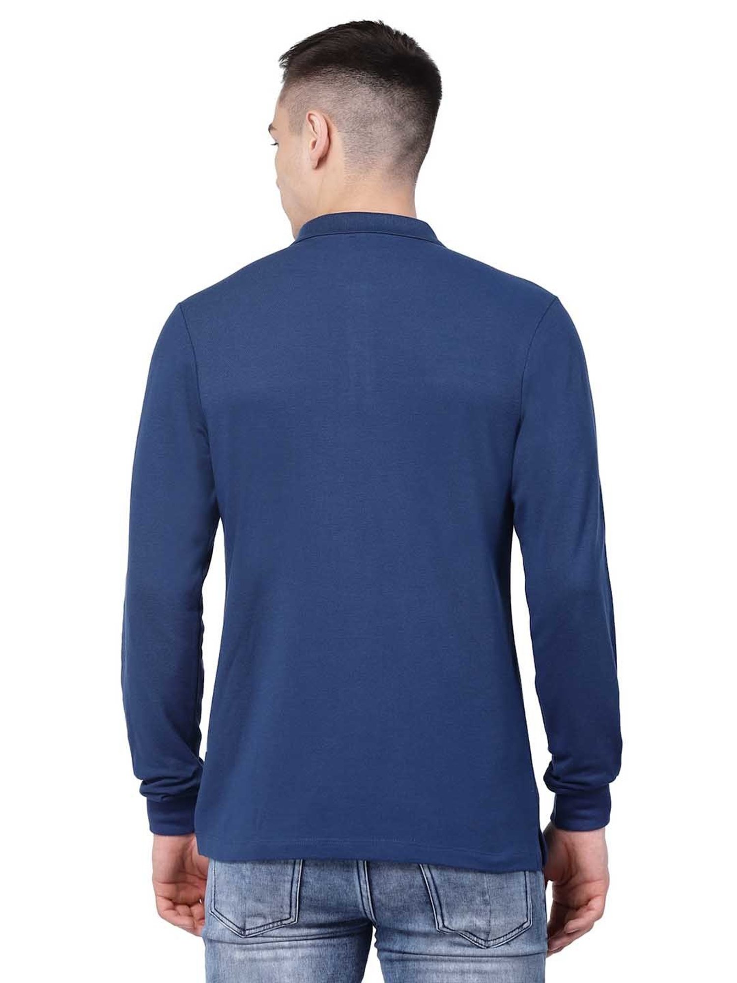 Kalt Blue Regular Fit Striped Polo T-Shirt