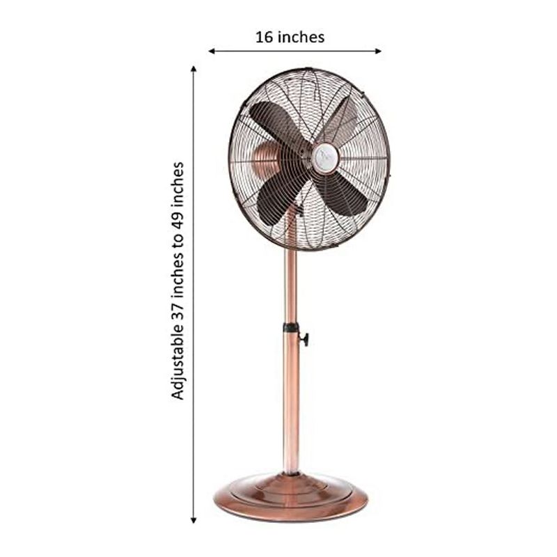DecoBreeze DBF0209 Transitional Electric Oscillating 3 Speed Circulating Adjustable Height Pedestal Floor Fan with Quiet Motor, Brushed Copper