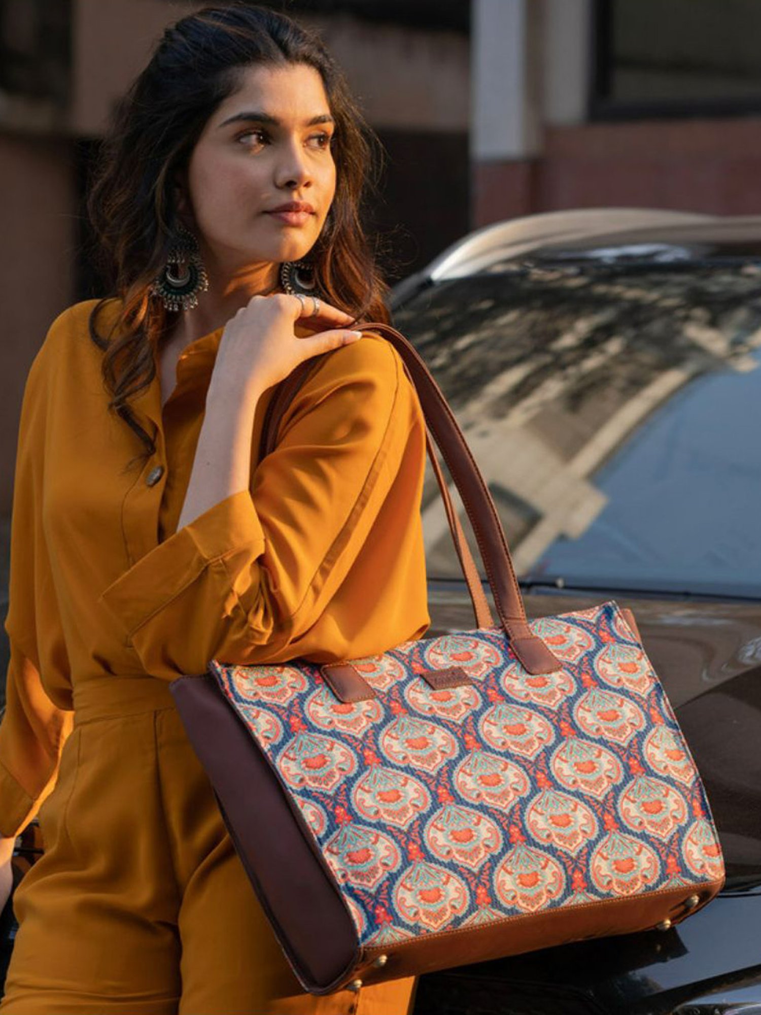 ZOUK Blue Printed Large Tote Bag