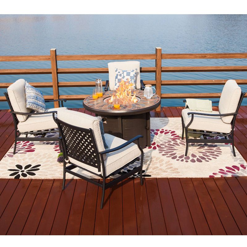 5pc Patio Steel Patio Seating Sets Cream - Lokatse