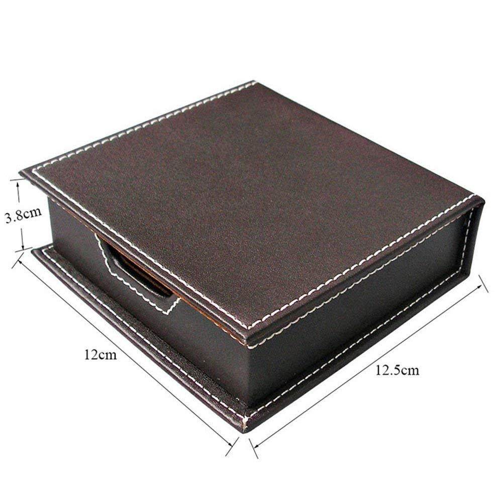 KINGFOM Desktop Organizer Supplies Leather Name Cards Holder Sticky Notes Dispenser Case with a Lid Cover 3.9 x 3.9 Inches(brown)