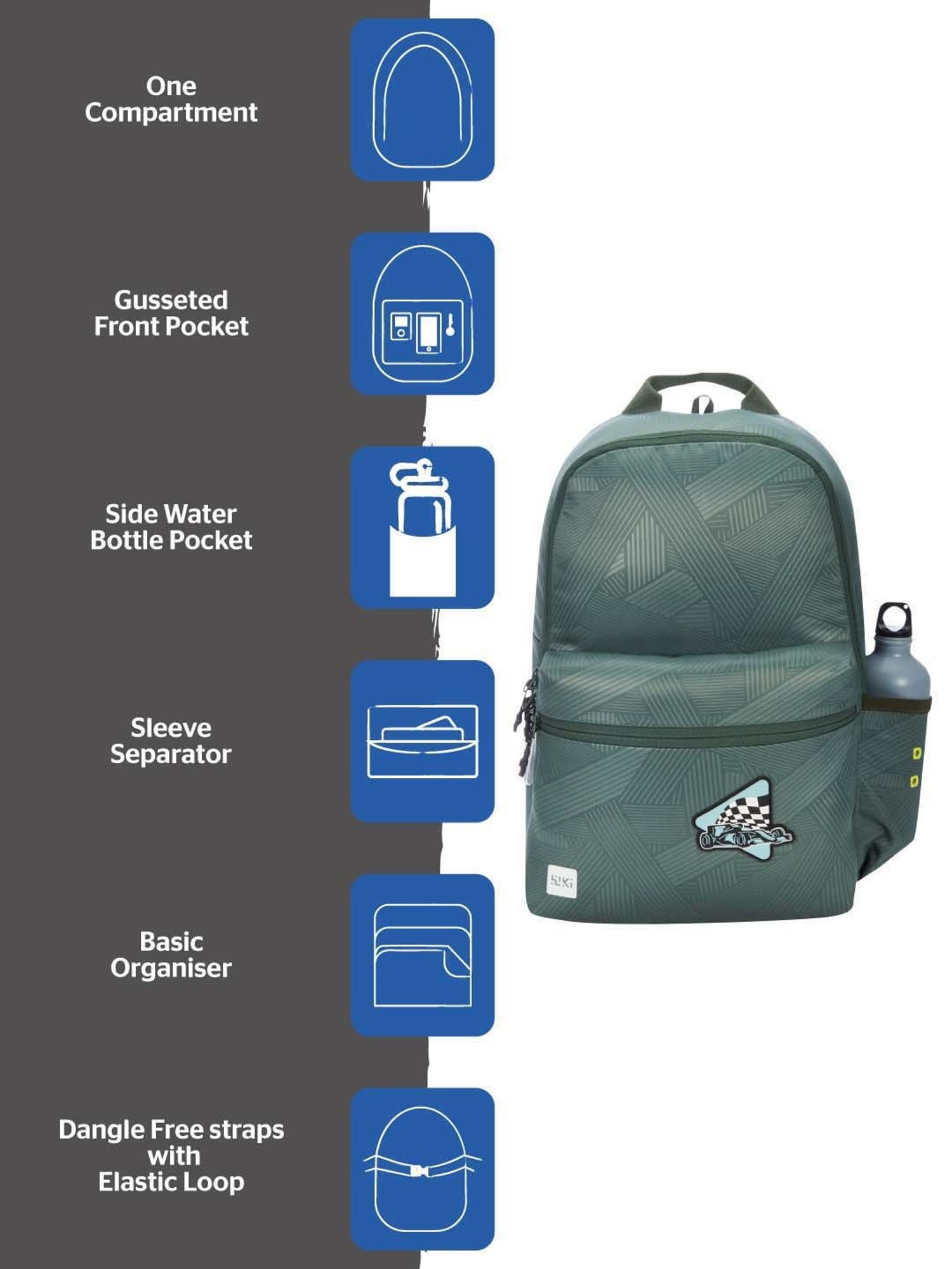 Wiki 18.5 Ltrs Green Medium Backpack