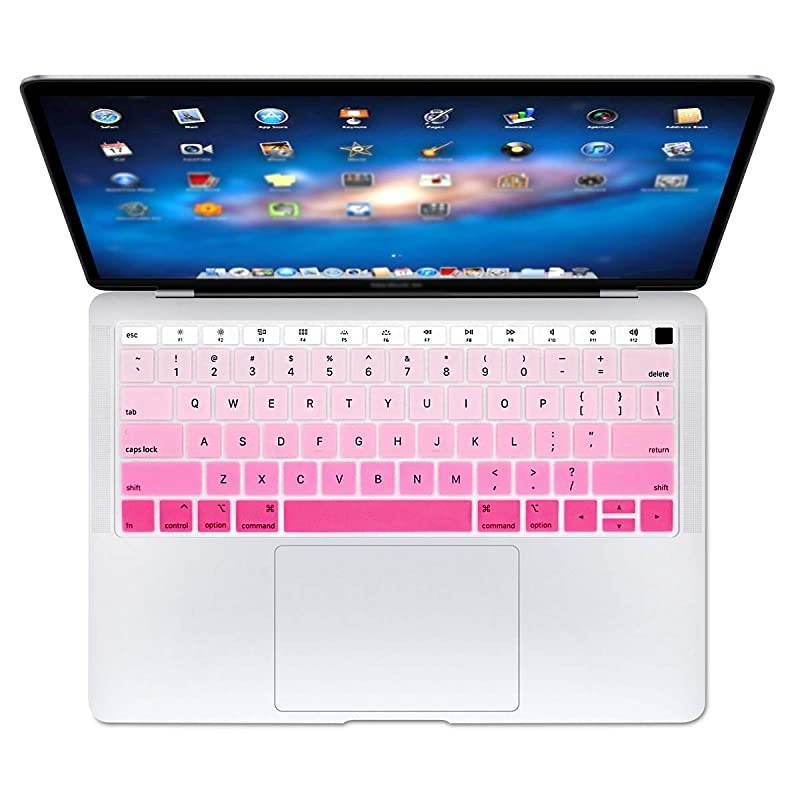 Pink Gradient Keyboard Cover Ultra Thin Silicone Keyboard Skin for 2019 2018 MacBook Air 13Inch A1932 US Version Keyboard Accessories Protector NOT FIT 2020 Air 13Inch Ombre Pink