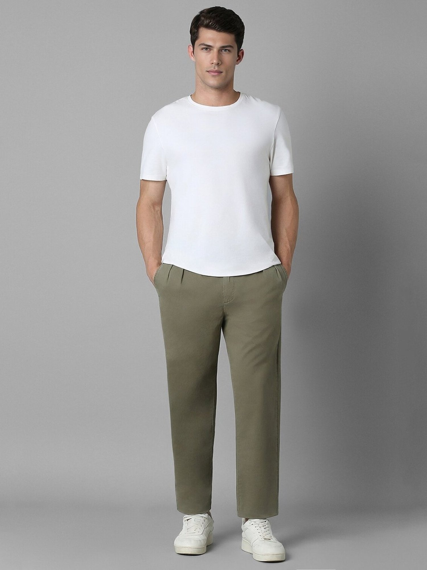 Louis Philippe Green Regular fit Solid Casual Trouser