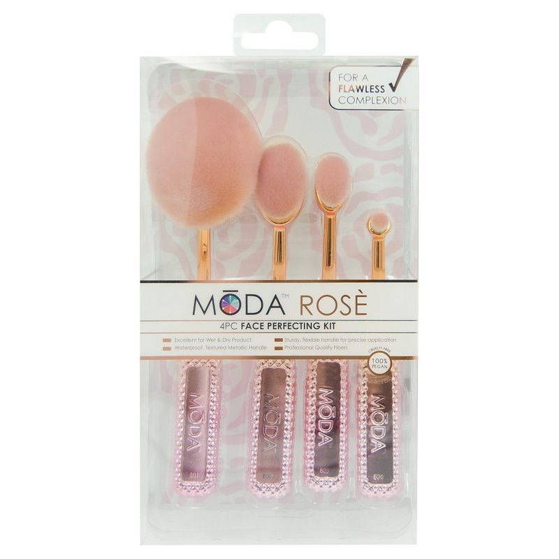 MODA Brush Ros`e 4pc Face Perfecting Makeup Brush Set, Includes - Foundation, Contour, Detail Contour, and Concealer Brushes