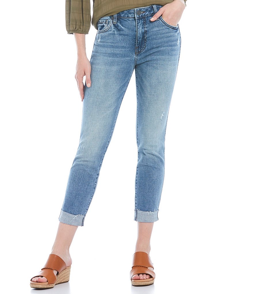 KUT from the Kloth Catherine High-Rise Fab Ab Technique Raw Cuff Hem Boyfriend Jeans