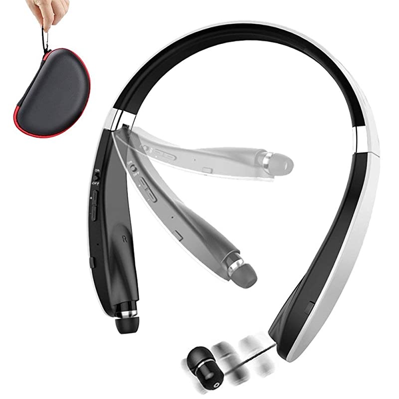 Foldable Bluetooth Headset  Lightweight Retractable Bluetooth Headphones for SportsExercise Noise Cancelling Stereo Neckband Wireless Headset with carry case