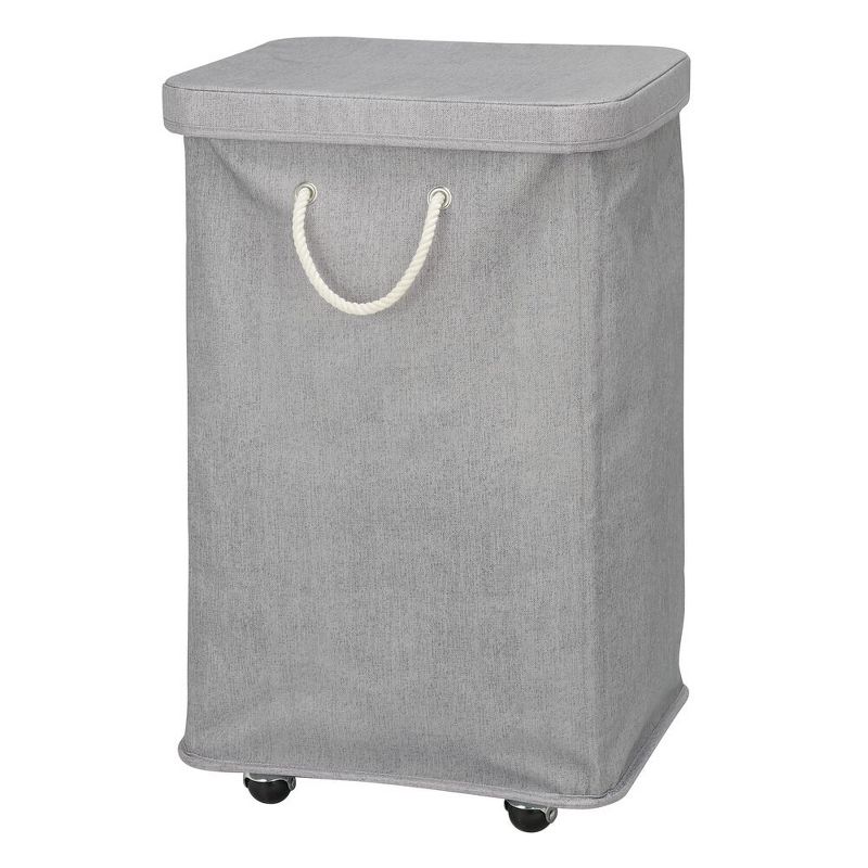 mDesign Large Single Hamper Basket with Wheels, Lid and Handles - Gray