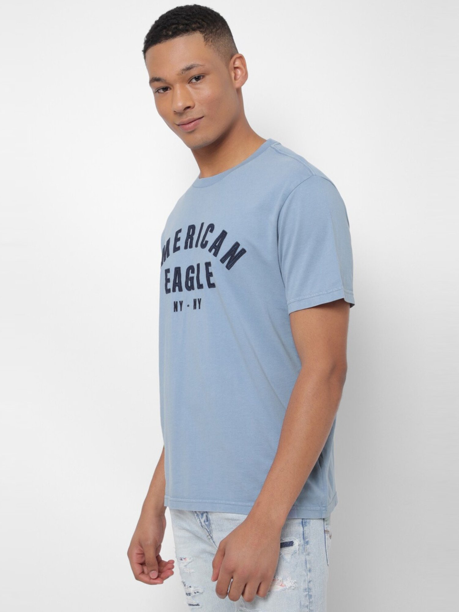 American Eagle Blue Cotton Regular Fit Printed T-Shirt